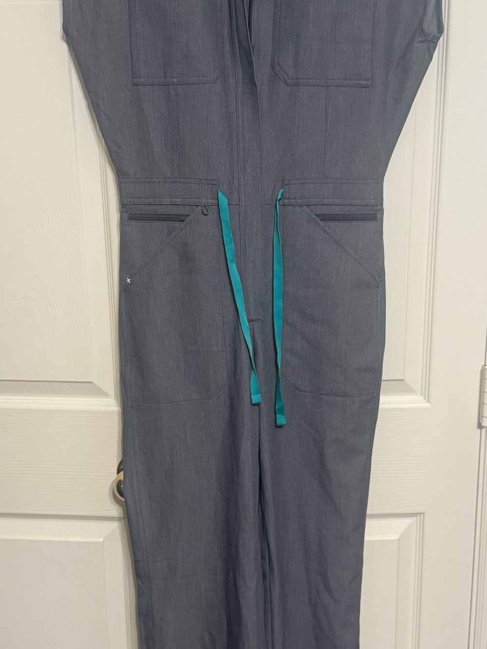 Figs Heather Denim Utility Wide Leg Jumpsuit